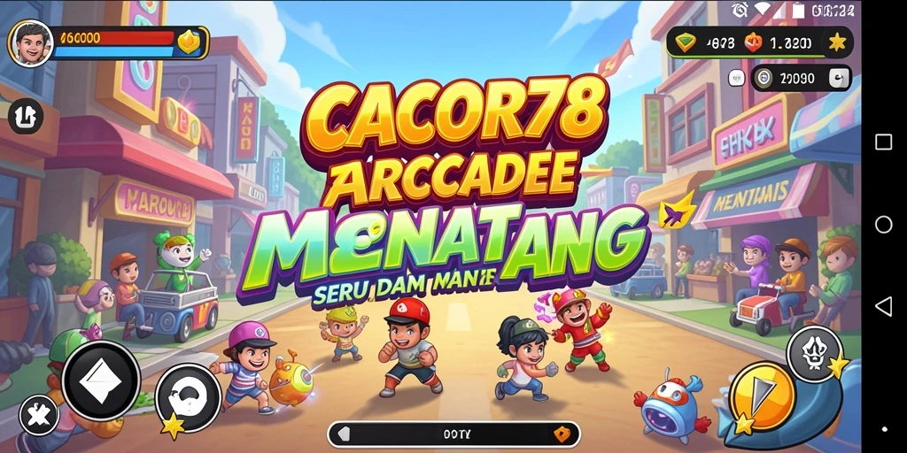 Screenshot utama CACOR78 menampilkan gameplay arcade yang seru dan penuh warna.