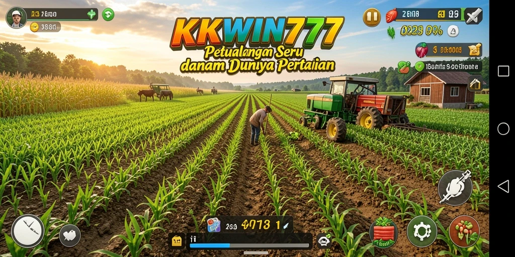Screenshot permainan KKWIN777 menampilkan aktivitas pertanian yang seru.