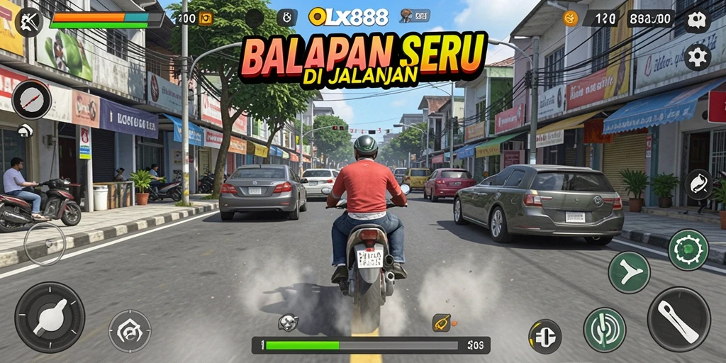 Tangkapan layar utama OLX888 menampilkan aksi balapan yang mendebarkan.